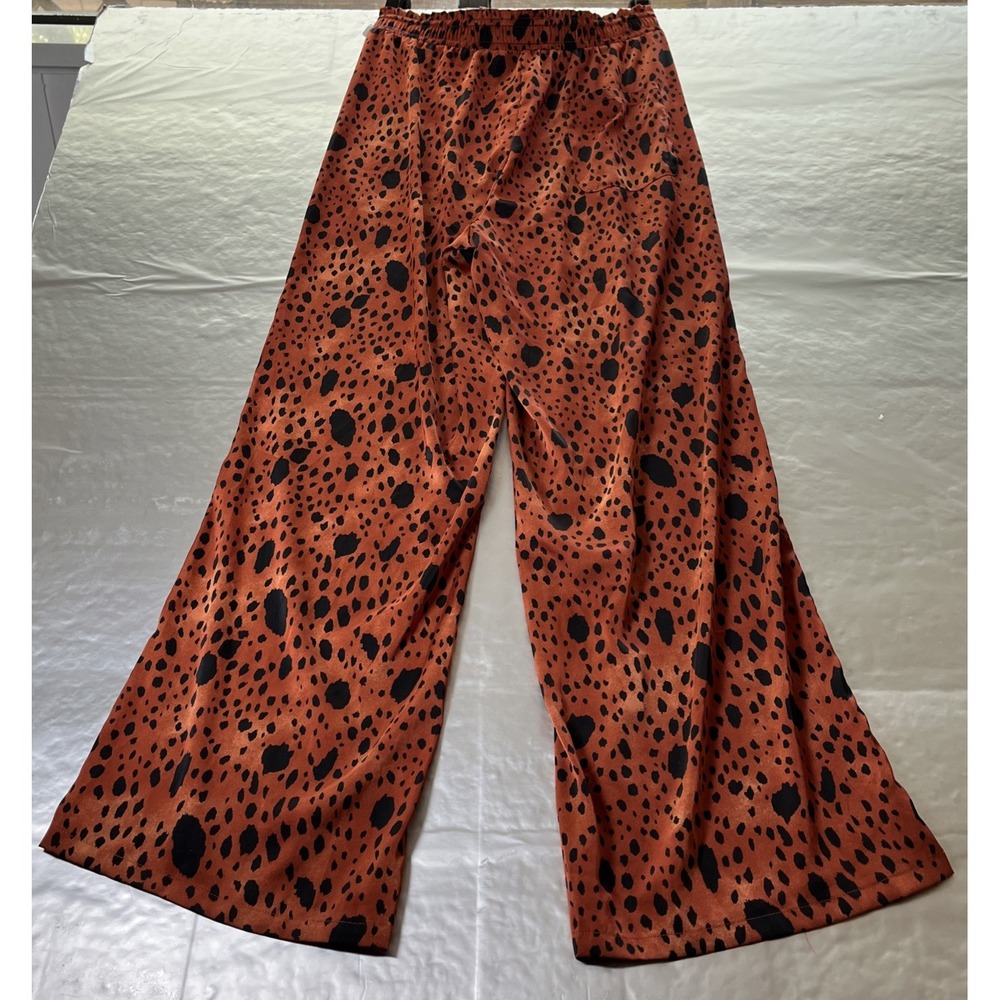 Forever 21 Satin Pants Leopard Print Elastic Pullon Silky Loungewear Copper LG - Picture 3 of 9